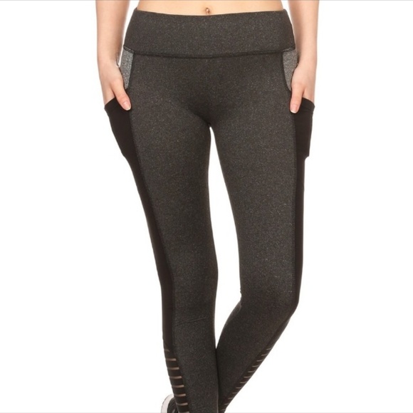 Gray/ Black High Waisted Yoga Leggings - Picture 4 of 6